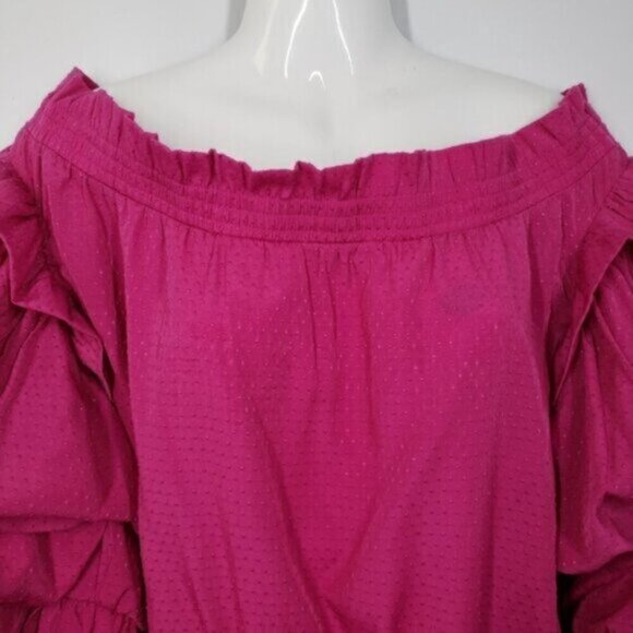 Guess Puffy Sleeve Off Shoulder Barbie Pink Pirate Top Ruffles Women's Sz Large - Picture 7 of 16